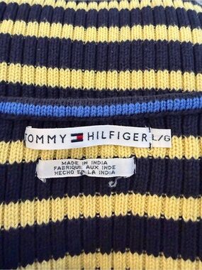Tommy Hilfiger Men’s Navy, Yellow & Light Blue Striped Crewneck Sweater